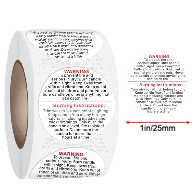 Candle Warning Label - 500Pcs White Candle Warning Labels,1inch 1.5inch