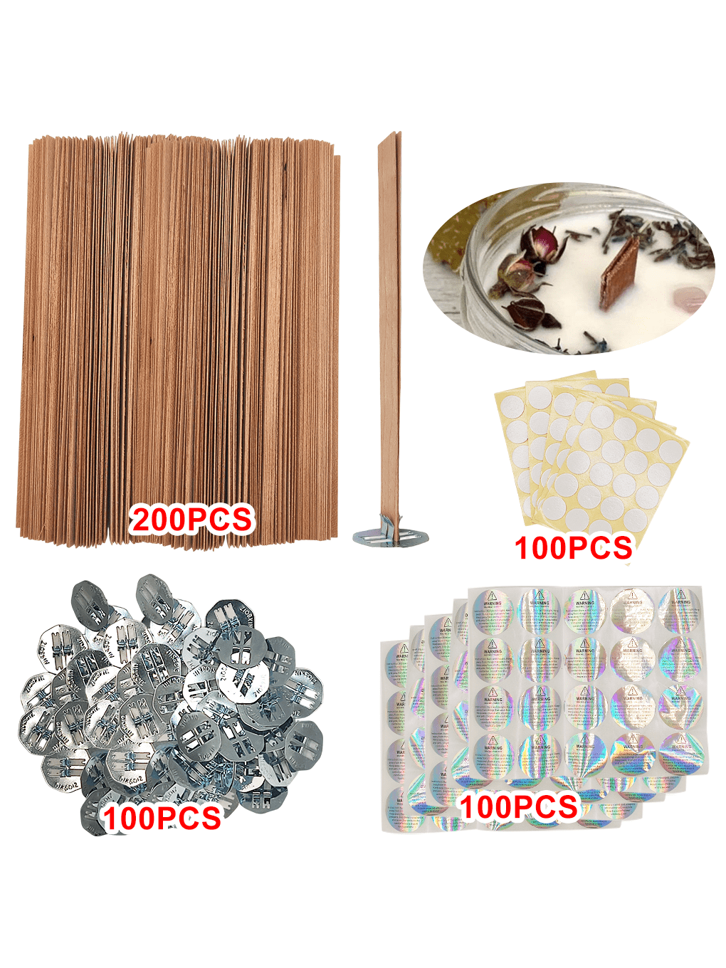 Candle Warning Label - 100 Pieces/200 Pieces for Cherry Wood