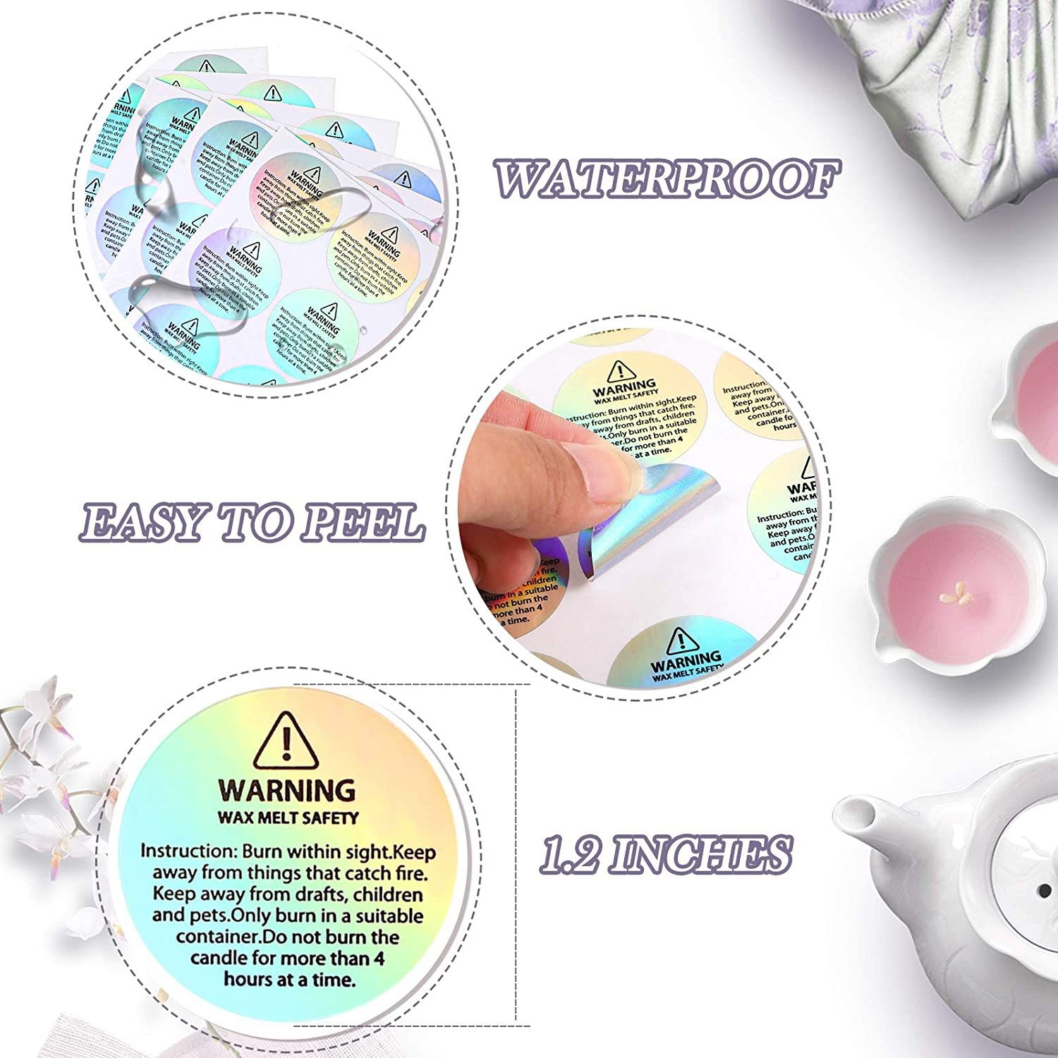 Holographic 96 Pcs Candle Warn - đánh giá và giá Candle Warning Label